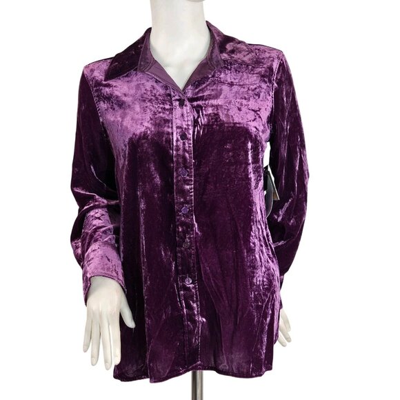 John Mark Women's Shirt Size PM Velvet Long Sleeve Button Tunic Eggplant (27) - Picture 2 of 14